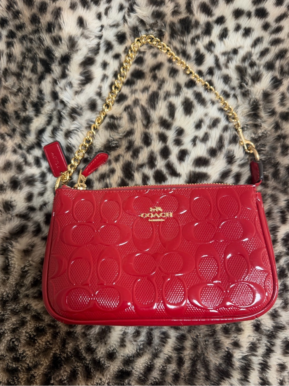 NWT Coach Nolita 19 Red Glossy Patent Leather Bag with Gold Chain